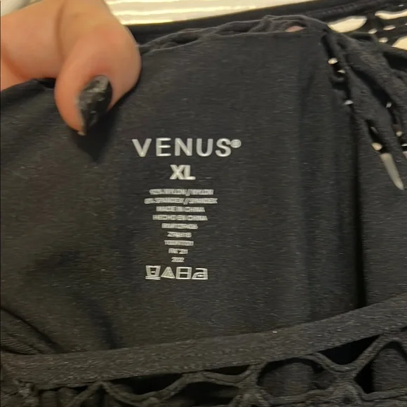 VENUS Black Cut Out Blouse with Textured Sleeves - Picture 3 of 3